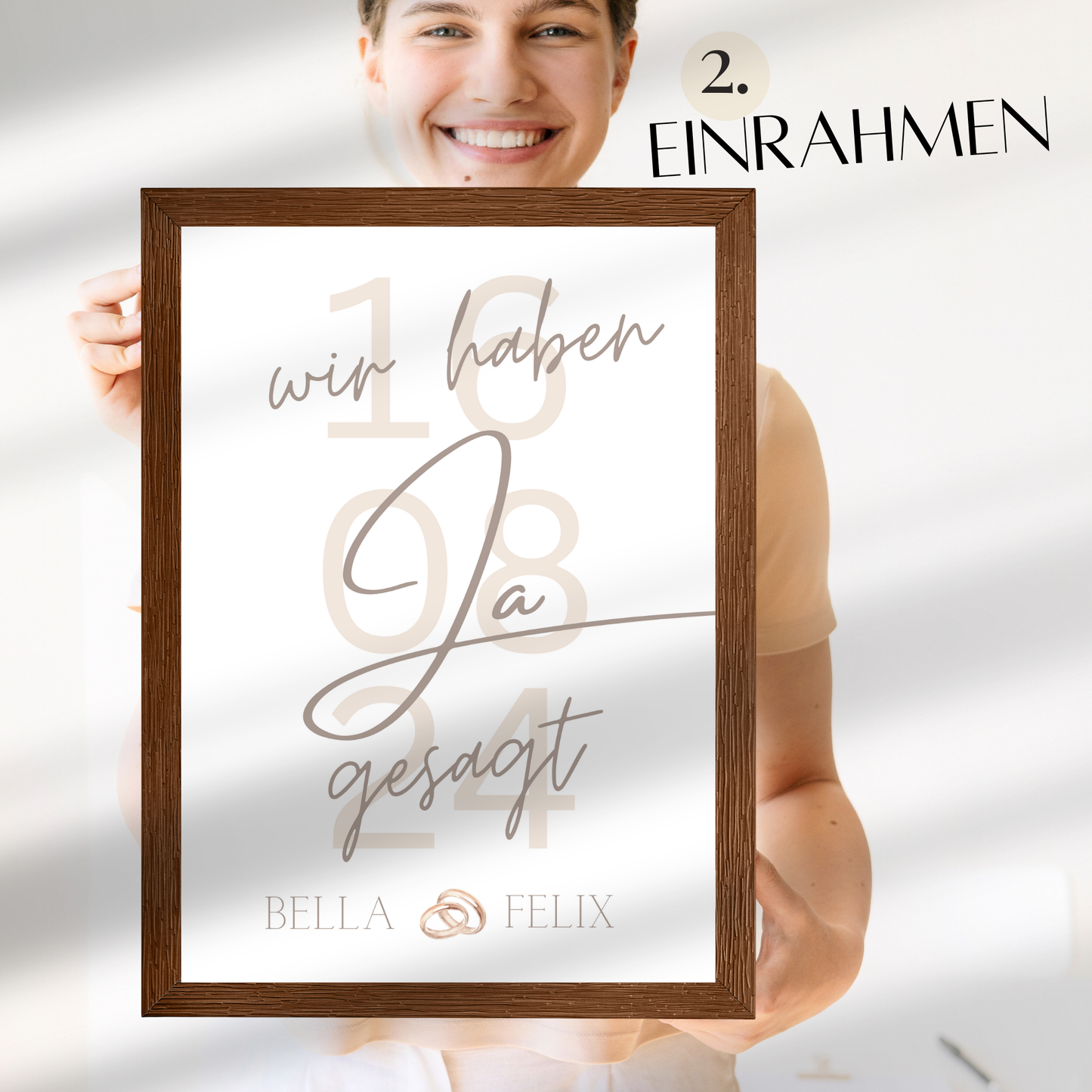 Personalisiertes Hochzeitsposter „Wir haben JA gesagt“ mit Namen & Datum. Digitaler Download, sofort ausdrucken & verschenken.