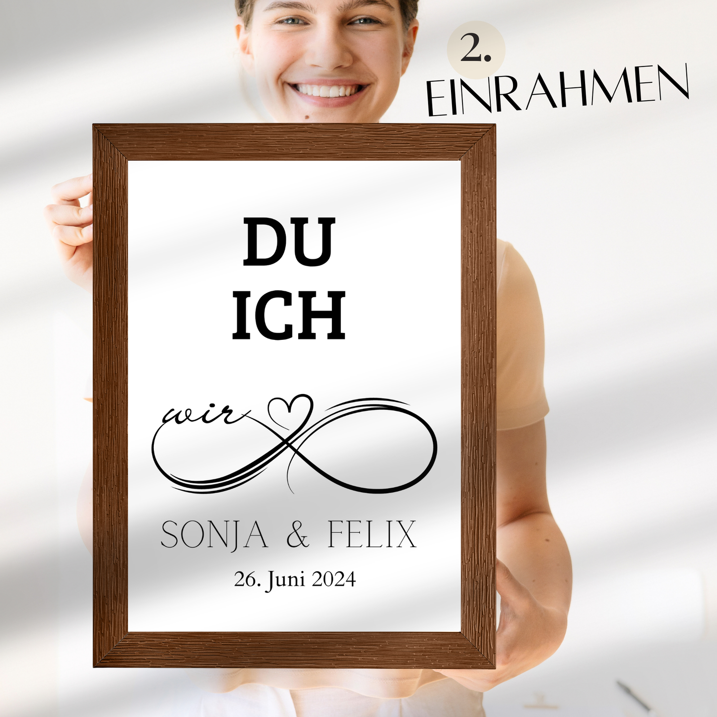 Personalisierbares Hochzeitsposter „DU ICH WIR“ mit Name & Datum. Digitaler Download – einfach ausdrucken & verschenken. Perfekt als Last-Minute-Geschenk.