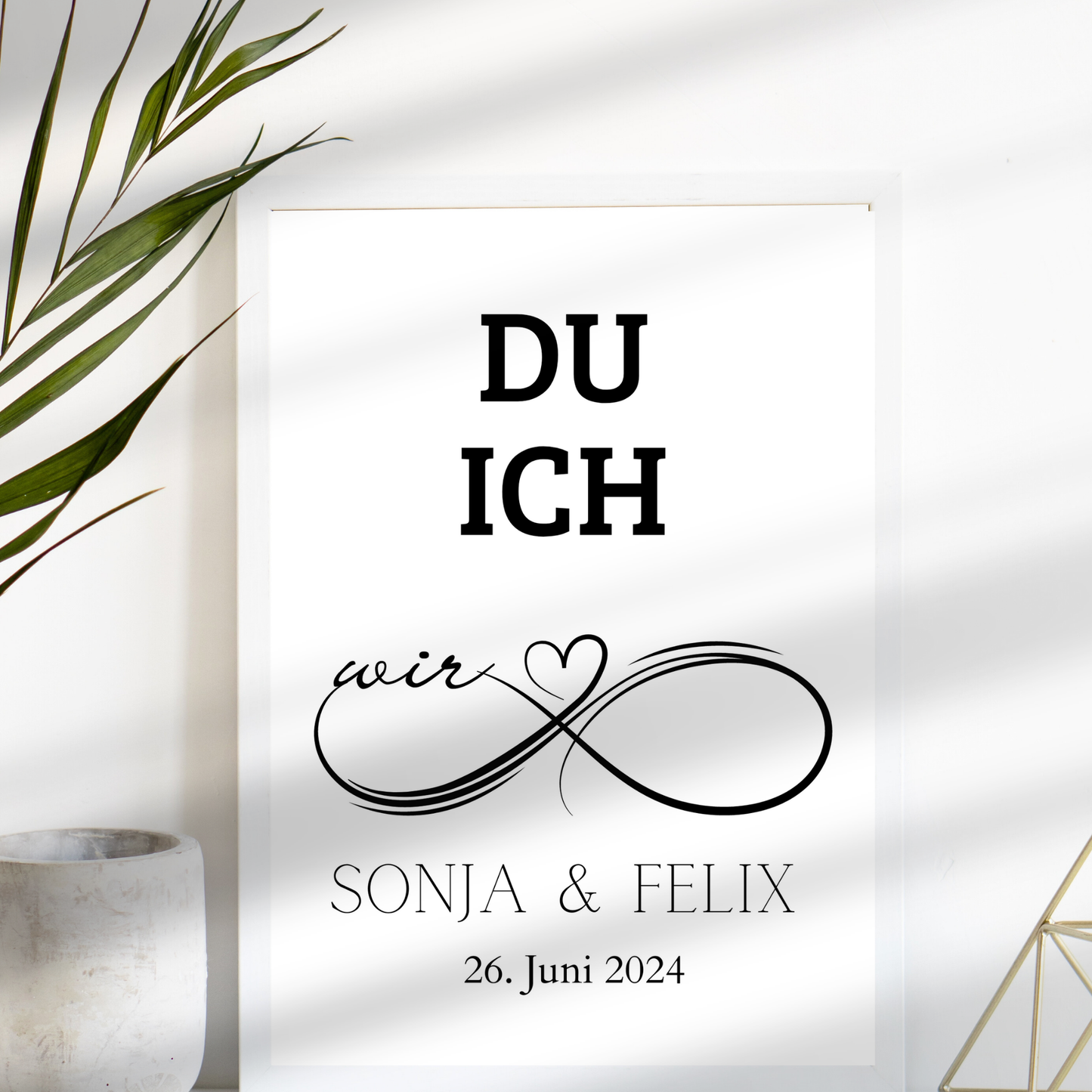 Personalisierbares Hochzeitsposter „DU ICH WIR“ mit Name & Datum. Digitaler Download – einfach ausdrucken & verschenken. Perfekt als Last-Minute-Geschenk.