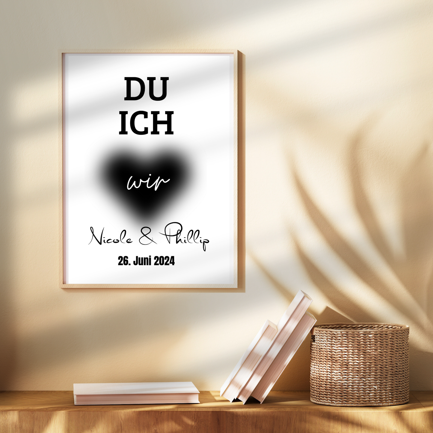 Personalisiertes Hochzeitsposter "DU ICH WIR" im Herz – Name & Datum. Sofort-Download, selbst ausdrucken. Perfektes Last-Minute-Hochzeitsgeschenk.