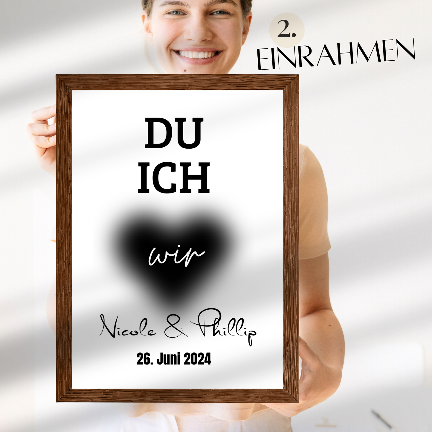 Personalisiertes Hochzeitsposter "DU ICH WIR" im Herz – Name & Datum. Sofort-Download, selbst ausdrucken. Perfektes Last-Minute-Hochzeitsgeschenk.