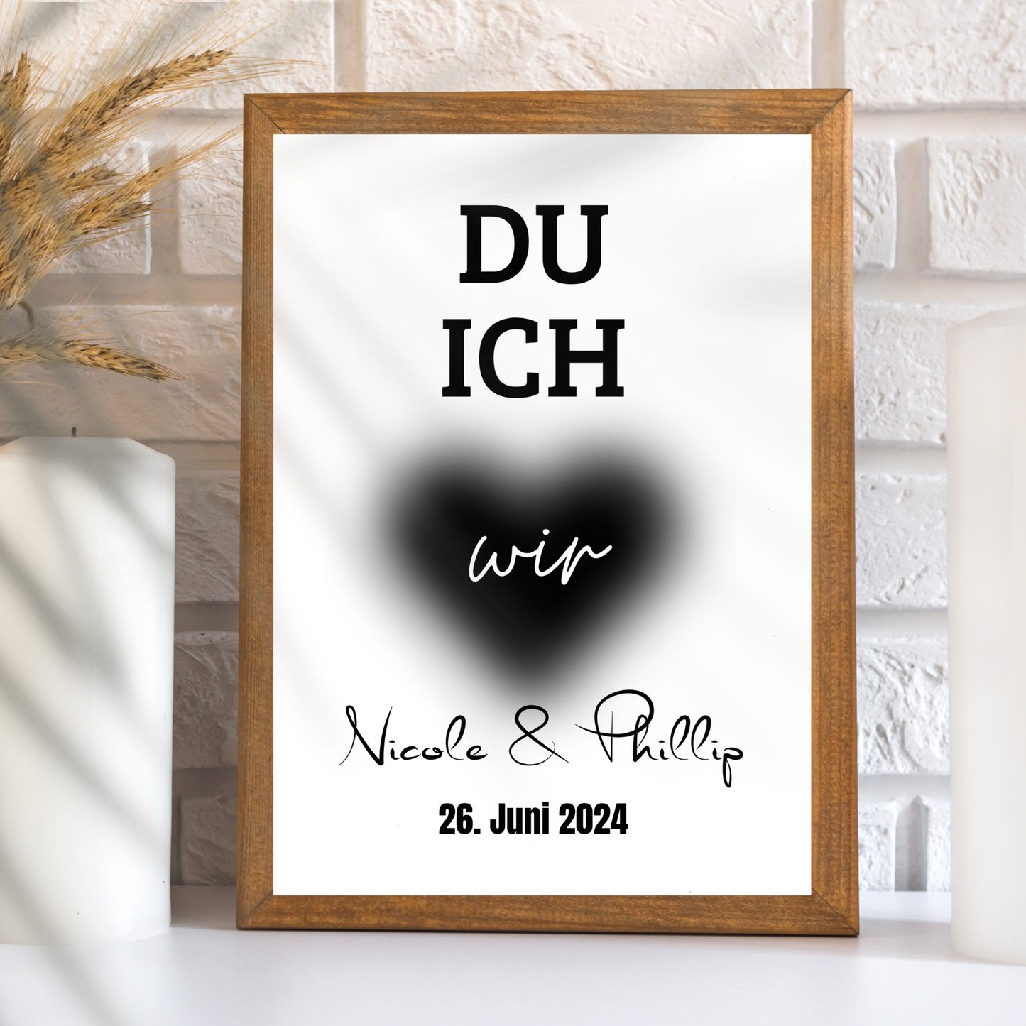 Personalisiertes Hochzeitsposter "DU ICH WIR" im Herz – Name & Datum. Sofort-Download, selbst ausdrucken. Perfektes Last-Minute-Hochzeitsgeschenk.