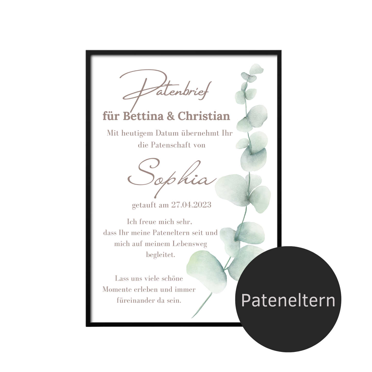 Patenbrief für Patentante, Patenonkel oder Pateneltern – personalisiert | Geschenk zur Taufe | Digitaler Download | A4