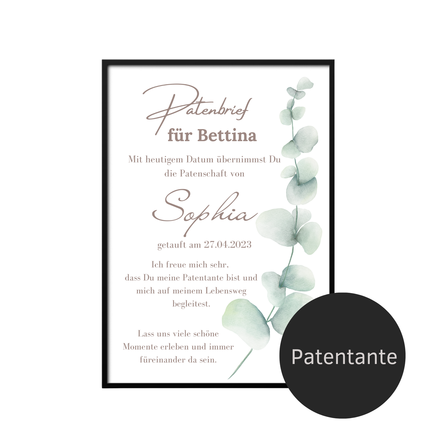 Patenbrief für Patentante, Patenonkel oder Pateneltern – personalisiert | Geschenk zur Taufe | Digitaler Download | A4
