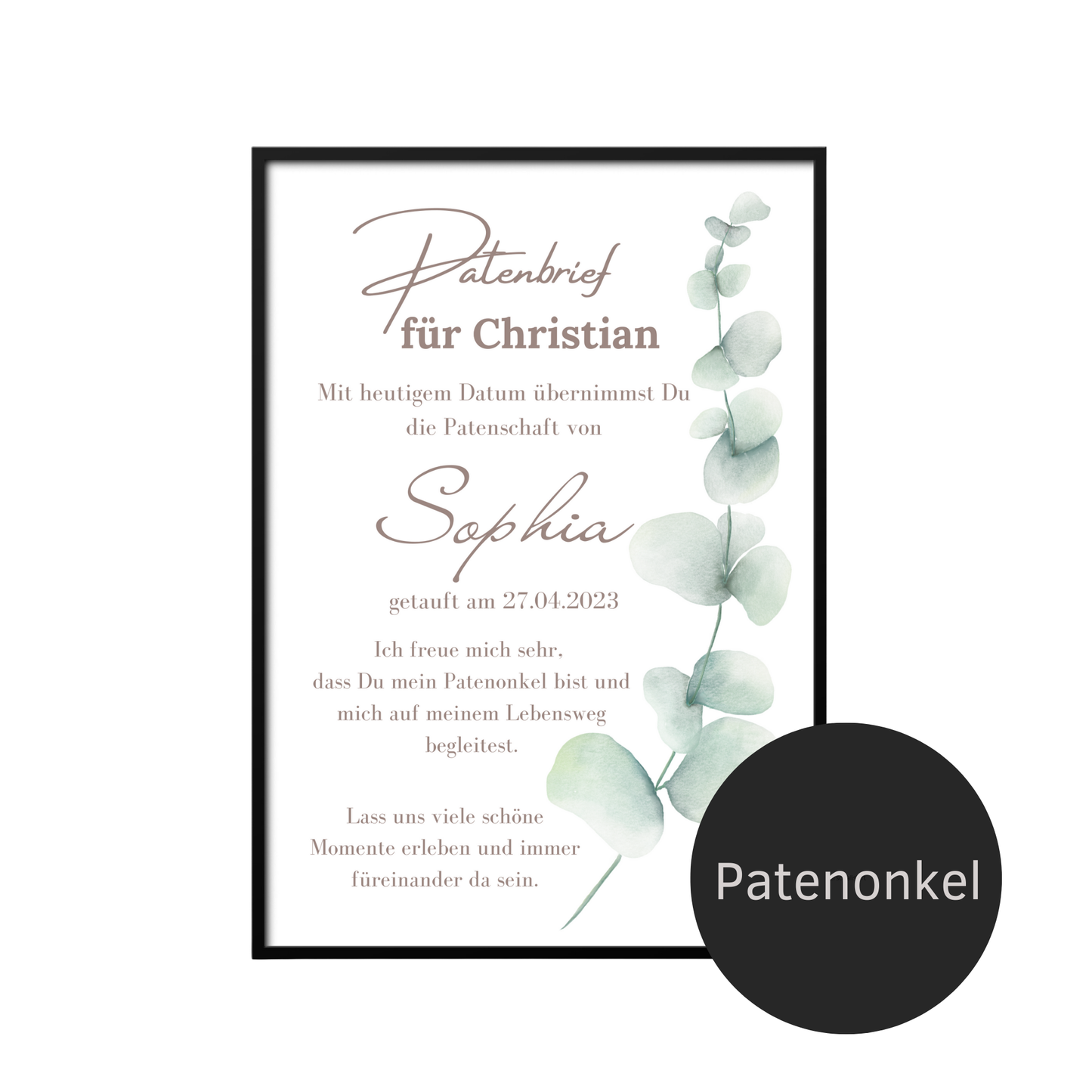 Patenbrief für Patentante, Patenonkel oder Pateneltern – personalisiert | Geschenk zur Taufe | Digitaler Download | A4