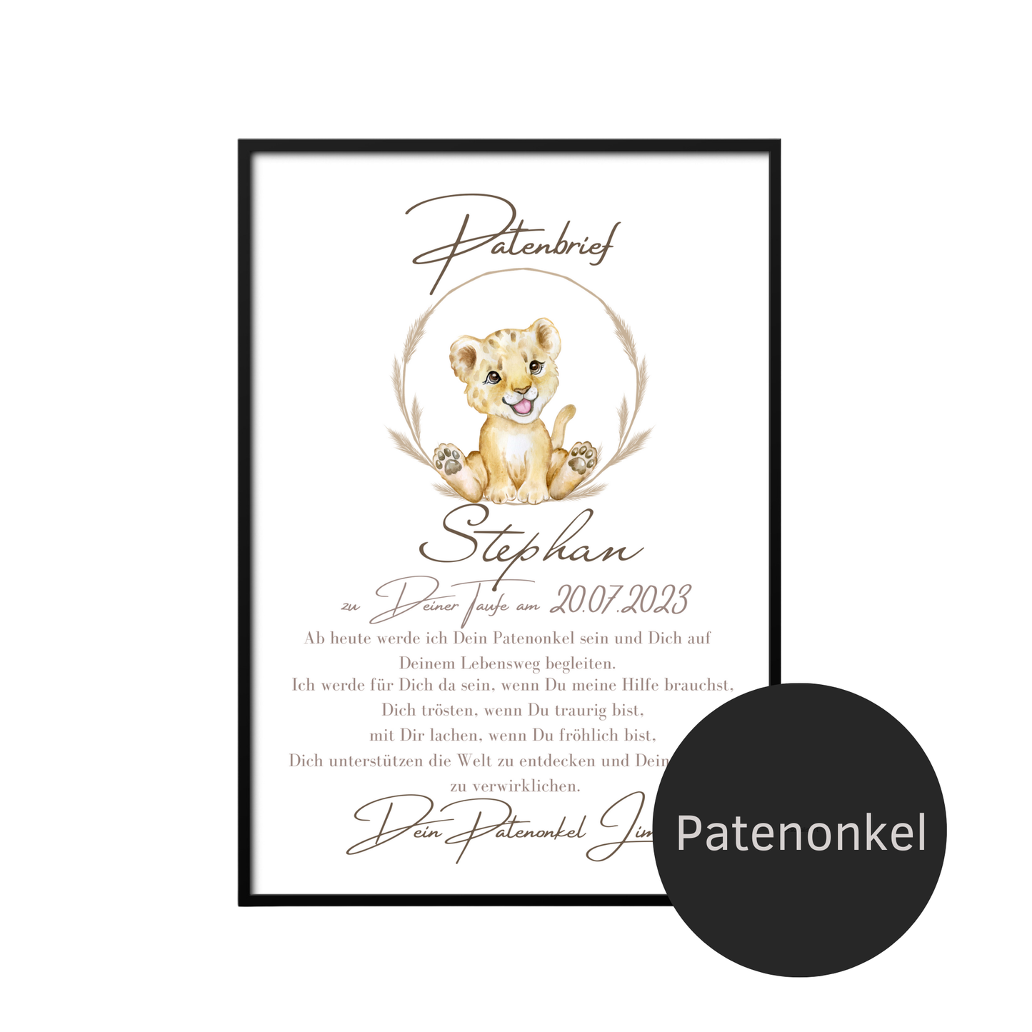 Patenbrief Löwe für Patenkind – personalisiert | Geschenk zur Taufe | Digitaler Download | Last Minute Geschenkidee