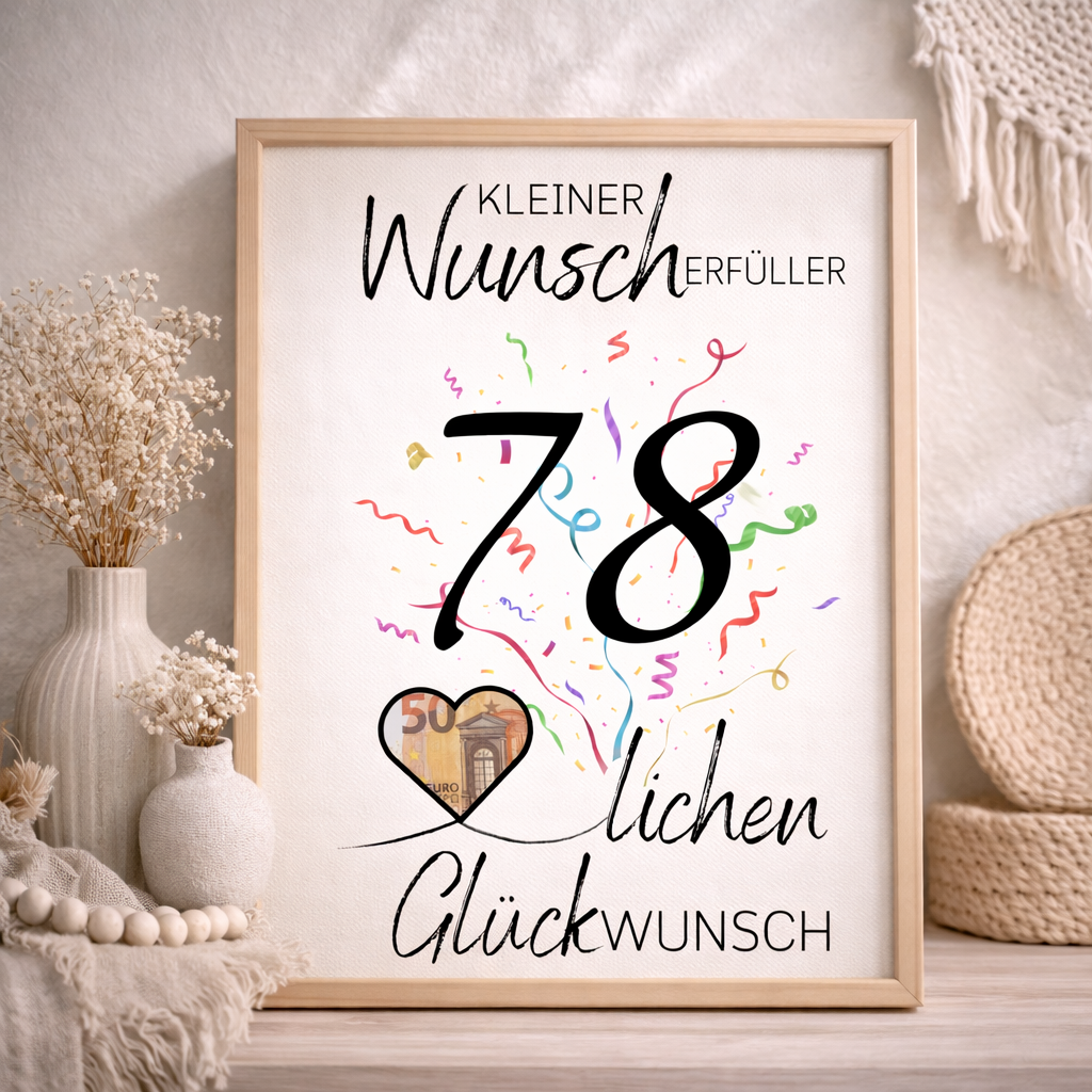 Geldgeschenk 78. Geburtstag Wunscherfüller | Digitaler Download | Last Minute Geschenkidee zum Ausdrucken