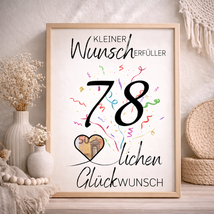 Geldgeschenk 78. Geburtstag Wunscherfüller | Digitaler Download | Last Minute Geschenkidee zum Ausdrucken
