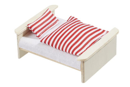 Miniatur Wichtel Zubehör Bettdecke 5,5x6cm & Kissen 4x2cm aus Stoff, rot-weiß gestreift