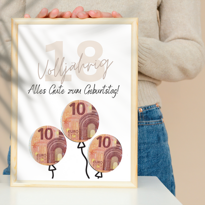Geldgeschenk 18. Geburtstag | Digitaler Download PDF | Geschenkidee Volljährigkeit zum Ausdrucken
