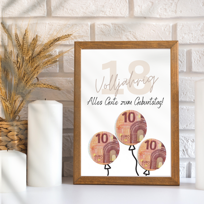 Geldgeschenk 18. Geburtstag | Digitaler Download PDF | Geschenkidee Volljährigkeit zum Ausdrucken