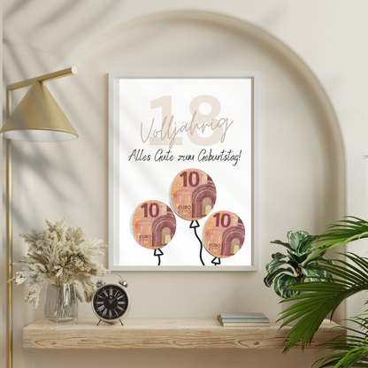 Geldgeschenk 18. Geburtstag | Digitaler Download PDF | Geschenkidee Volljährigkeit zum Ausdrucken
