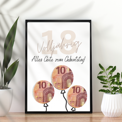 Geldgeschenk 18. Geburtstag | Digitaler Download PDF | Geschenkidee Volljährigkeit zum Ausdrucken