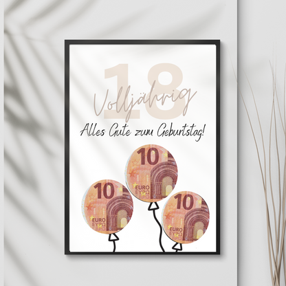Geldgeschenk 18. Geburtstag | Digitaler Download PDF | Geschenkidee Volljährigkeit zum Ausdrucken