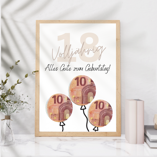 Geldgeschenk 18. Geburtstag | Digitaler Download PDF | Geschenkidee Volljährigkeit zum Ausdrucken