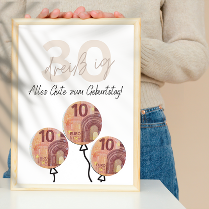 Geldgeschenk 30. Geburtstag zum Ausdrucken | Digitaler Download