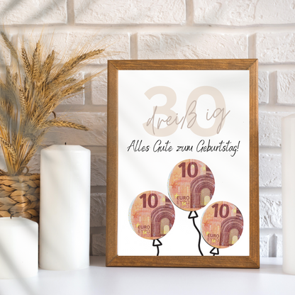 Geldgeschenk 30. Geburtstag zum Ausdrucken | Digitaler Download