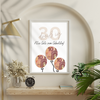 Geldgeschenk 30. Geburtstag zum Ausdrucken | Digitaler Download