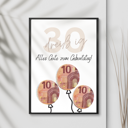 Geldgeschenk 30. Geburtstag zum Ausdrucken | Digitaler Download