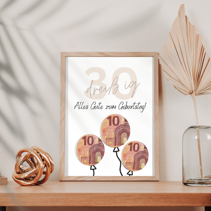 Geldgeschenk 30. Geburtstag zum Ausdrucken | Digitaler Download