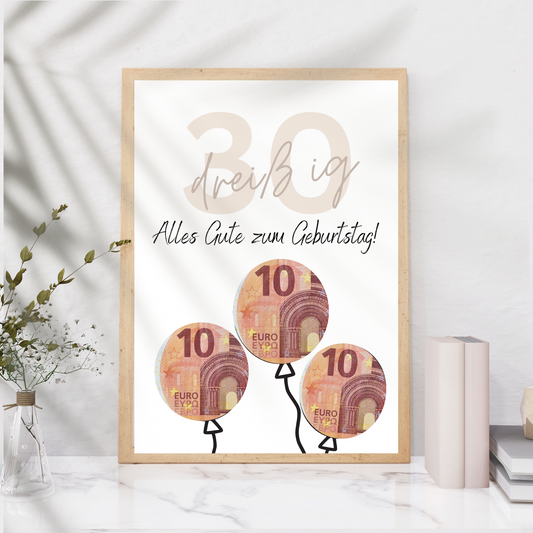 Geldgeschenk 30. Geburtstag zum Ausdrucken | Digitaler Download
