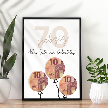 Geldgeschenk 70. Geburtstag zum selbst ausdrucken | Geschenkvorlage für Mann und Frau - Digitaler Download