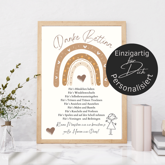 Personalisierbares Danke Poster für Erzieher/in. Digitaler Download – sofort ausdrucken & verschenken. Perfektes Abschiedsgeschenk Kindergarten.
