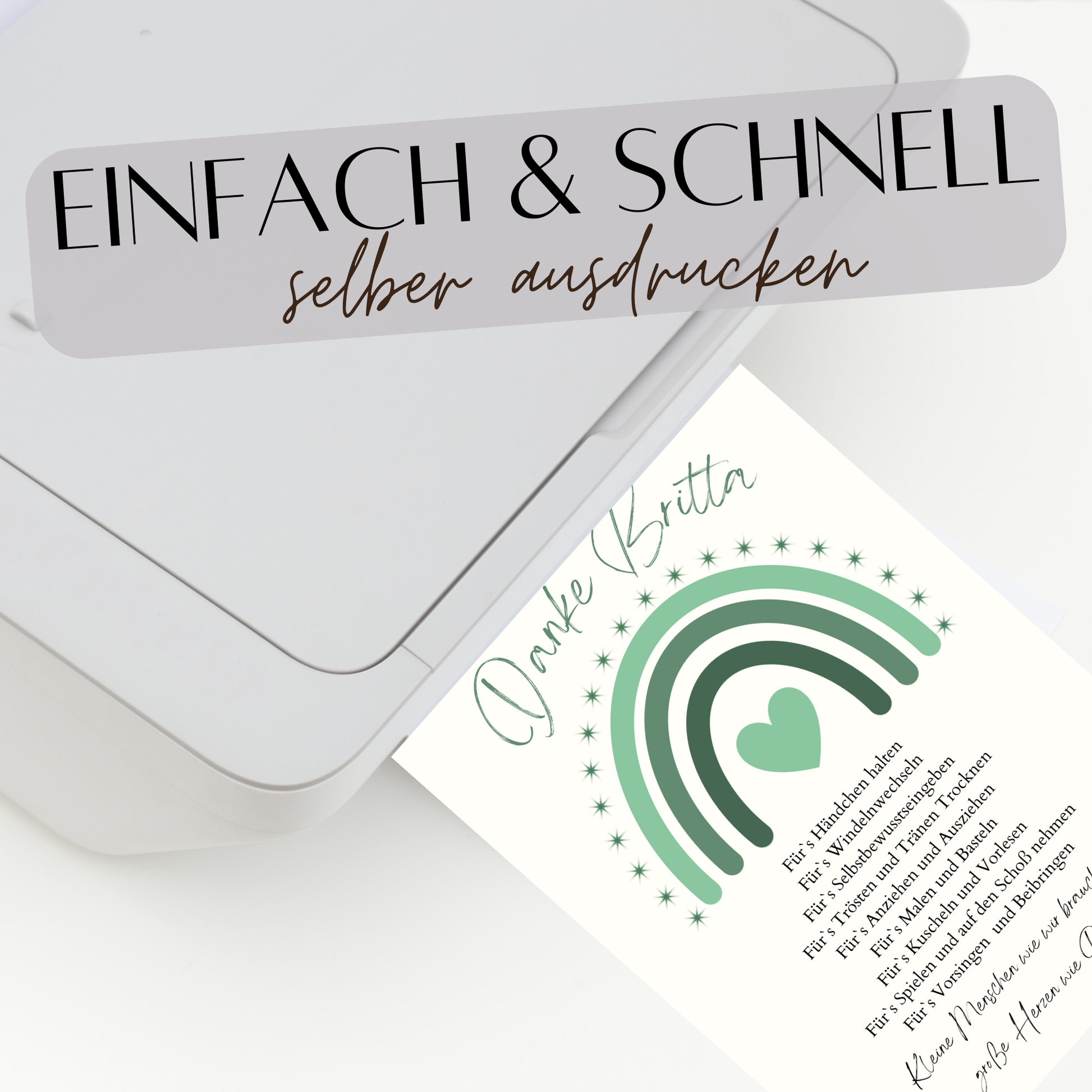 Personalisiertes Abschiedsgeschenk Erzieherin/Erzieher – Danke Poster Regenbogen Grün | Digitaler Download | Last Minute Geschenk zum Ausdrucken.