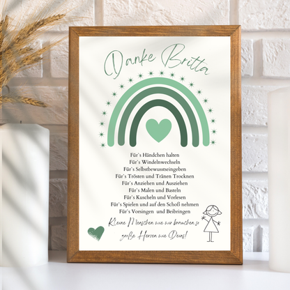 Personalisiertes Abschiedsgeschenk Erzieherin/Erzieher – Danke Poster Regenbogen Grün | Digitaler Download | Last Minute Geschenk zum Ausdrucken.