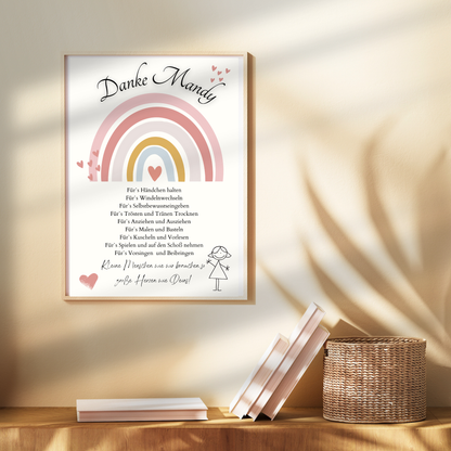 Personalisierbares Abschiedsgeschenk Erzieherin/Erzieher – Rosa-Regenbogen-Danke-Poster als Digitaler Download, DIN A4. Perfekt als Last-Minute-Geschenk.