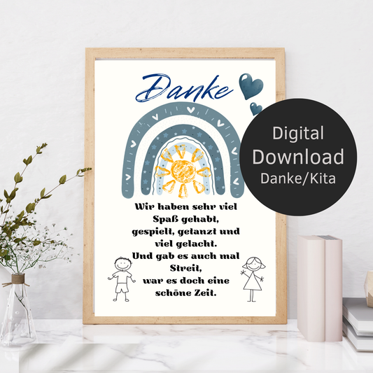 Digitaler Download Poster "Danke" für Erzieher/in – Abschiedsgeschenk Kita DIN A4