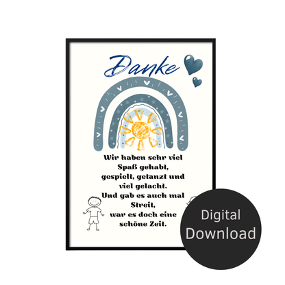 Digitaler Download Poster "Danke" für Erzieher/in – Abschiedsgeschenk Kita DIN A4