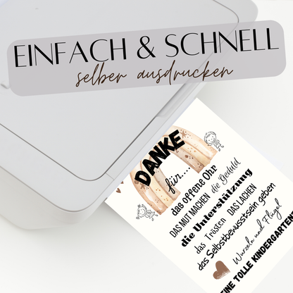 Liebevolles Abschiedsgeschenk für Erzieherin: Digitaler Download im Regenbogen-Design zum Ausdrucken. Danke Kita Poster – Last-Minute Geschenkidee!