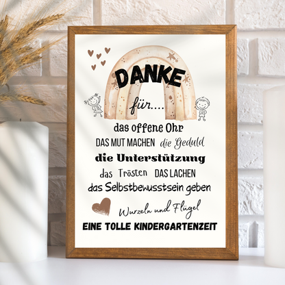 Liebevolles Abschiedsgeschenk für Erzieherin: Digitaler Download im Regenbogen-Design zum Ausdrucken. Danke Kita Poster – Last-Minute Geschenkidee!