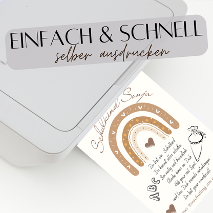 Personalisiertes Einschulungsposter mit Regenbogen & Schultüte. Sofort als PDF downloaden & ausdrucken. Perfektes Geschenk zum ersten Schultag.