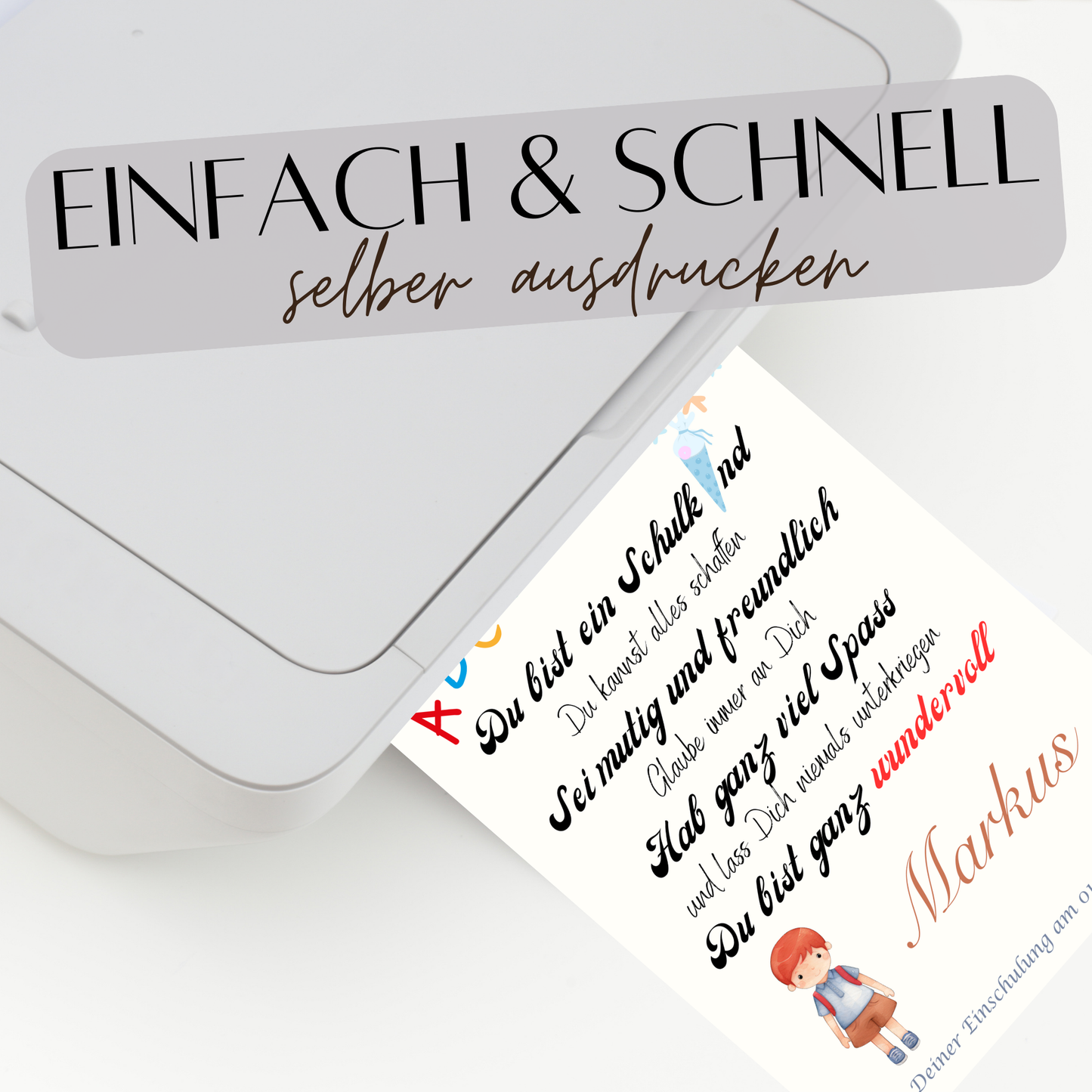 Personalisierte ABC-Urkunde zur Einschulung für Jungen – mit Name & Datum. Digitaler Download als Last-Minute-Geschenk. Einfach ausdrucken & einrahmen.