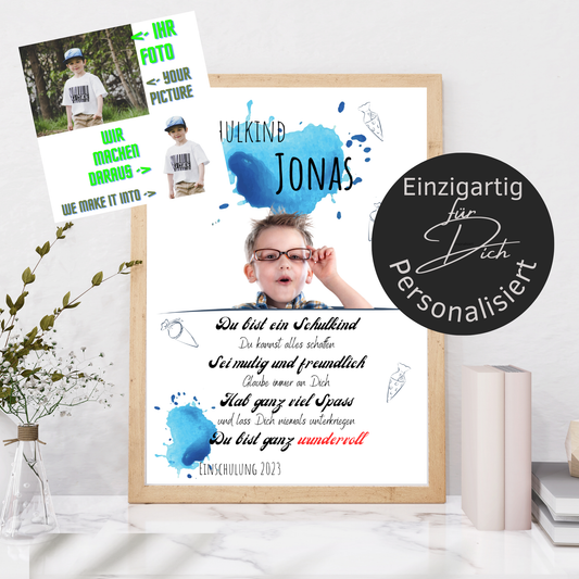 Personalisierte Einschulungs-Urkunde für Jungen mit Foto & Name. Digitaler Download – Last-Minute-Geschenk zum Ausdrucken. Einzigartig & individuell.

