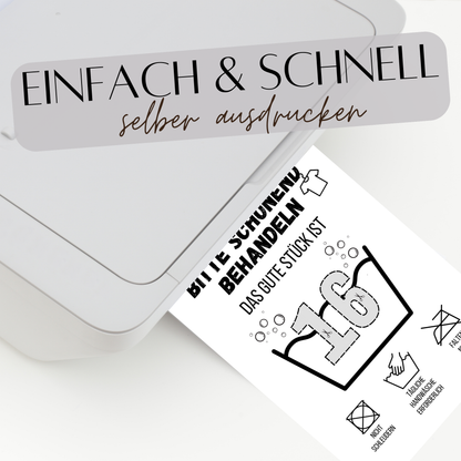 Originelles Geldgeschenk zum 16. Geburtstag: Digitaler Download zum Ausdrucken, humorvolle Waschanleitung, Last-Minute-Geschenkidee mit Geldscheinen.