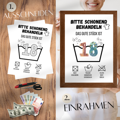 Geldgeschenk 18. Geburtstag Waschanleitung Volljährigkeit | Digitaler Download | Last-Minute DIY Geschenk
