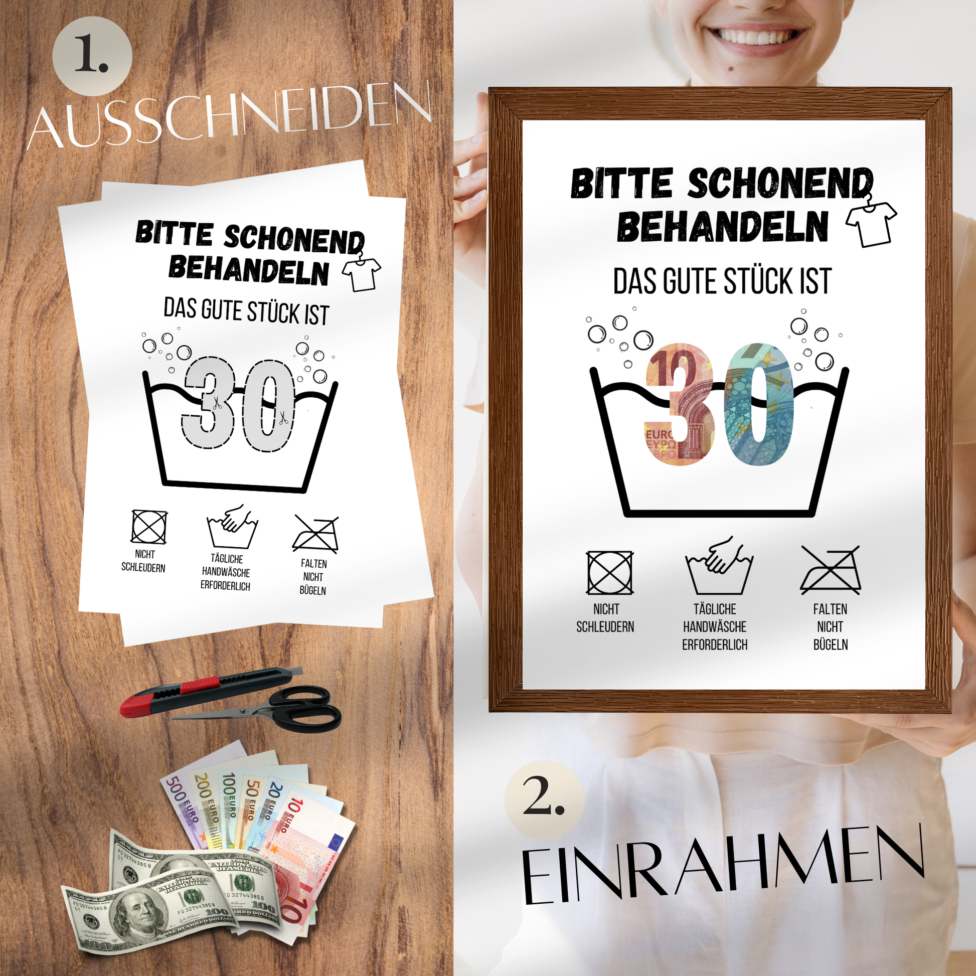 Originelles Geldgeschenk 30. Geburtstag als PDF-Vorlage zum Ausdrucken. Digitaler Download, sofort verfügbar. Last-Minute-Geschenkidee mit Humor!