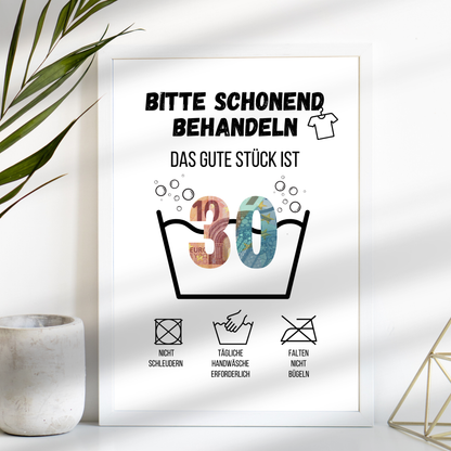 Originelles Geldgeschenk 30. Geburtstag als PDF-Vorlage zum Ausdrucken. Digitaler Download, sofort verfügbar. Last-Minute-Geschenkidee mit Humor!