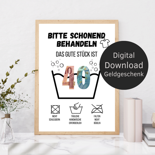 Originelles Geldgeschenk 40. Geburtstag: PDF Vorlage zum Ausdrucken | Last-Minute Geschenkidee mit Humor | Digitaler Download zum Selbstgestalten.