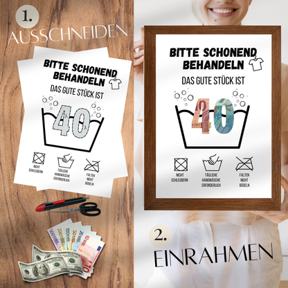 Originelles Geldgeschenk 40. Geburtstag: PDF Vorlage zum Ausdrucken | Last-Minute Geschenkidee mit Humor | Digitaler Download zum Selbstgestalten.