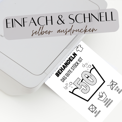 Originelles Geldgeschenk zum 50. Geburtstag: Waschanleitung-Vorlage als Digitaler Download. Einfach ausdrucken, ausschneiden & mit Geldscheinen dekorieren. Last Minute Geschenkidee!