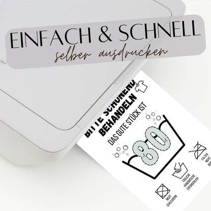 Originelles Geldgeschenk zum 80. Geburtstag: DIY "Waschanleitung" Vorlage zum Ausdrucken. Digitaler Download, Last-Minute Geschenkidee!