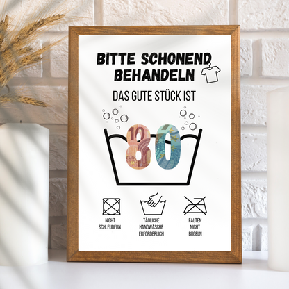 Originelles Geldgeschenk zum 80. Geburtstag: DIY "Waschanleitung" Vorlage zum Ausdrucken. Digitaler Download, Last-Minute Geschenkidee!