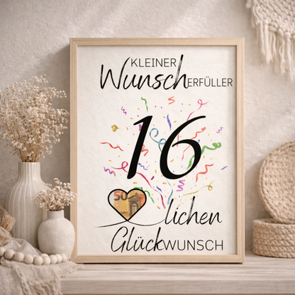Geldgeschenk 16. Geburtstag Wunscherfüller | Digitaler Download | Last Minute Geschenkidee zum Ausdrucken