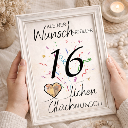 Geldgeschenk 16. Geburtstag Wunscherfüller | Digitaler Download | Last Minute Geschenkidee zum Ausdrucken