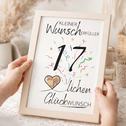 Geldgeschenk 17. Geburtstag Wunscherfüller | Digitaler Download | Last Minute Geschenkidee zum Ausdrucken