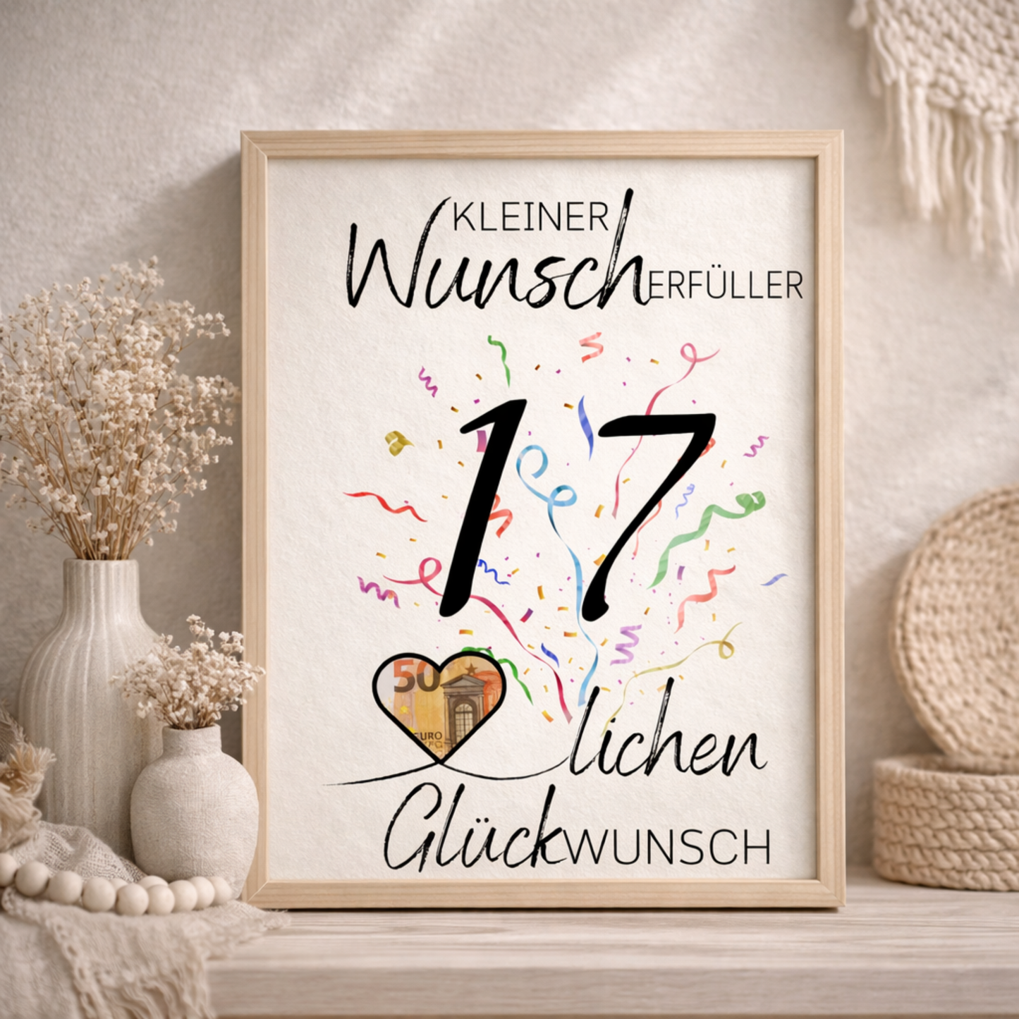 Geldgeschenk 17. Geburtstag Wunscherfüller | Digitaler Download | Last Minute Geschenkidee zum Ausdrucken